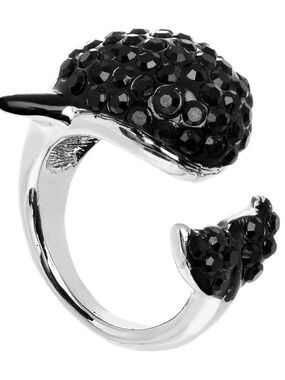 Black Gem Silver Tone Paved Jumping Orca Ring